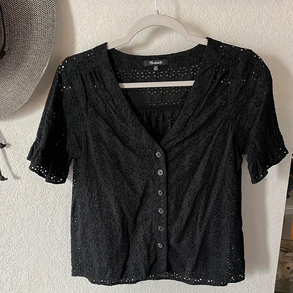 Madewell Black Eyelet Top